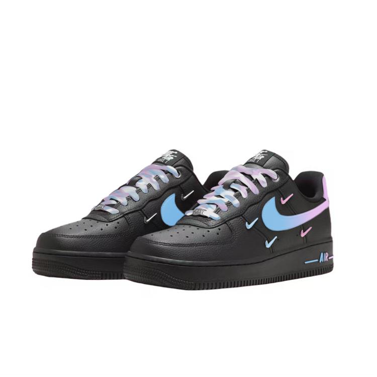 Nike Air Force 1 Abrasion Resistant Low Top Skateboard Shoes Women's Black Blue Purple HQ1180-001(Team352-)