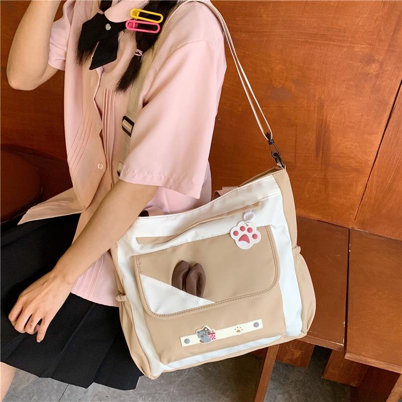 Sweet tote bag large capacity cute multi-compartment contrasting color shoulder bag messenger bag tutoring bag