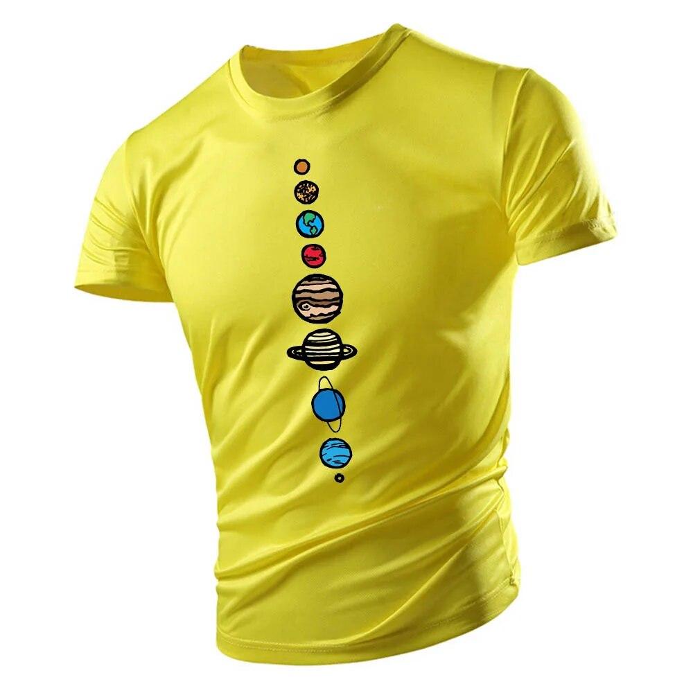 2023 Adult Men's Crewneck T-shirt Summer Casual Sports Loose Quick Drying Short Sleeve Fashion Nine Planets Print Youth Trend