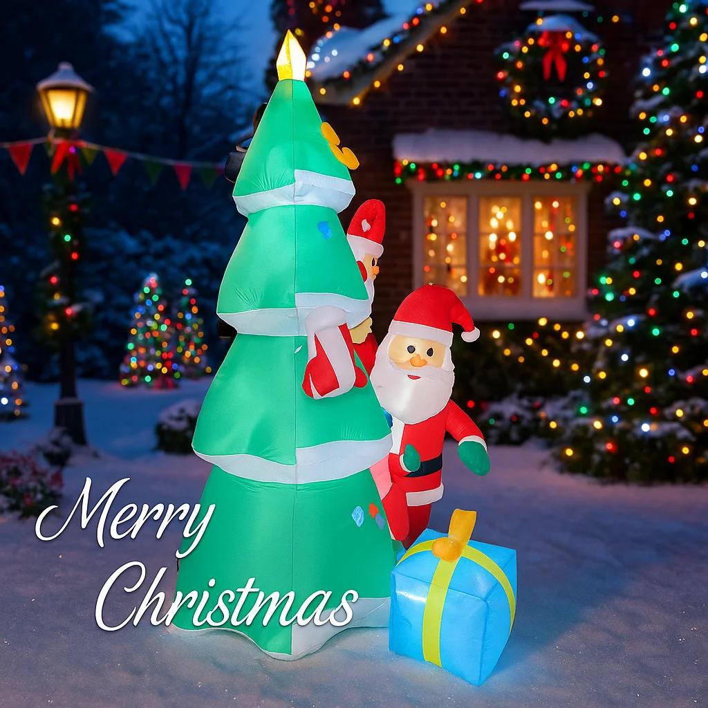 6.8FT Xmas Holiday Inflatable Yard Decor LED Christmas Tree Santa Elf Penguin Christmas Toy Supplies Home Decor Ornaments Gifts