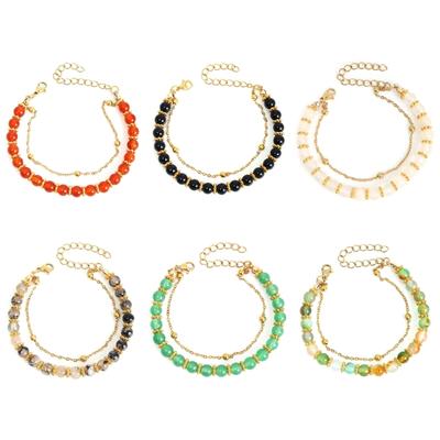 Elegant Double Layer Stone Bracelet Adjustable Featuring Polished Hand Rope Fashionable Gift for Trendy Women Ladies