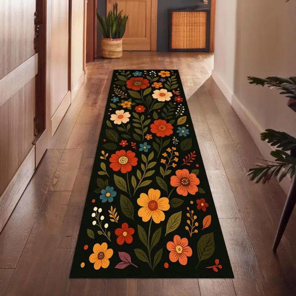 Tappeto da Cucina Tappetino Tappeto con Motivo Floreale - Design Colorato con Fiori Decorazione per la Casa per Pavimento del Soggiorno Tappeti per il Soggiorno