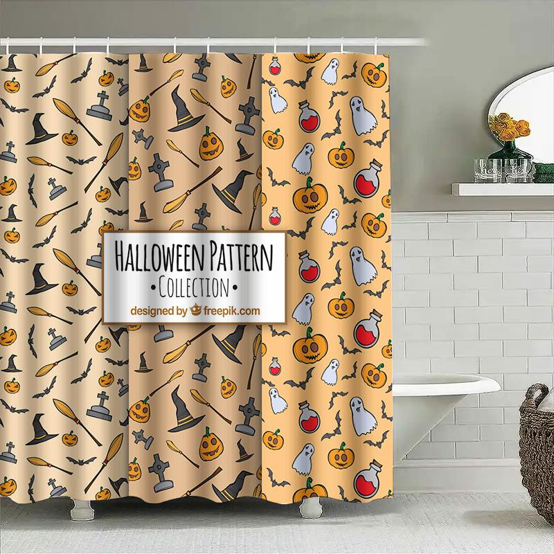 Halloween Pattern Shower Curtain Collection Ghosts Pumpkins Decorative Bathroom Accessories For Fall Season Decoration