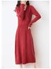Women's Slim Fit V-Neck Wool Knit Dress - Waist-Hugging, Extra Long, Over-the-Knee, for Autumn/Winter Temperament