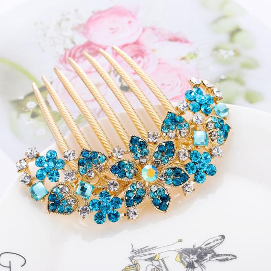 Pettine per Capelli Antiscivolo 7 Denti Stile Coreano Fiore Traforato Strass Ornamento Colorato per Capelli Accessori per Capelli