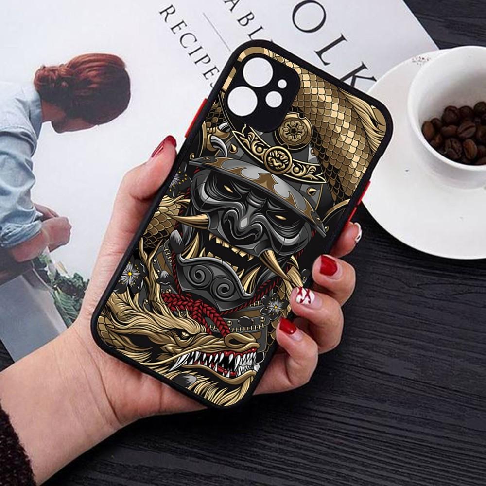 Samurai Oni Mask Phone Case For IPhone 14 11 12 13 Mini Pro Max 8 7 Plus X XR XS MAX Translucent Matte Cover