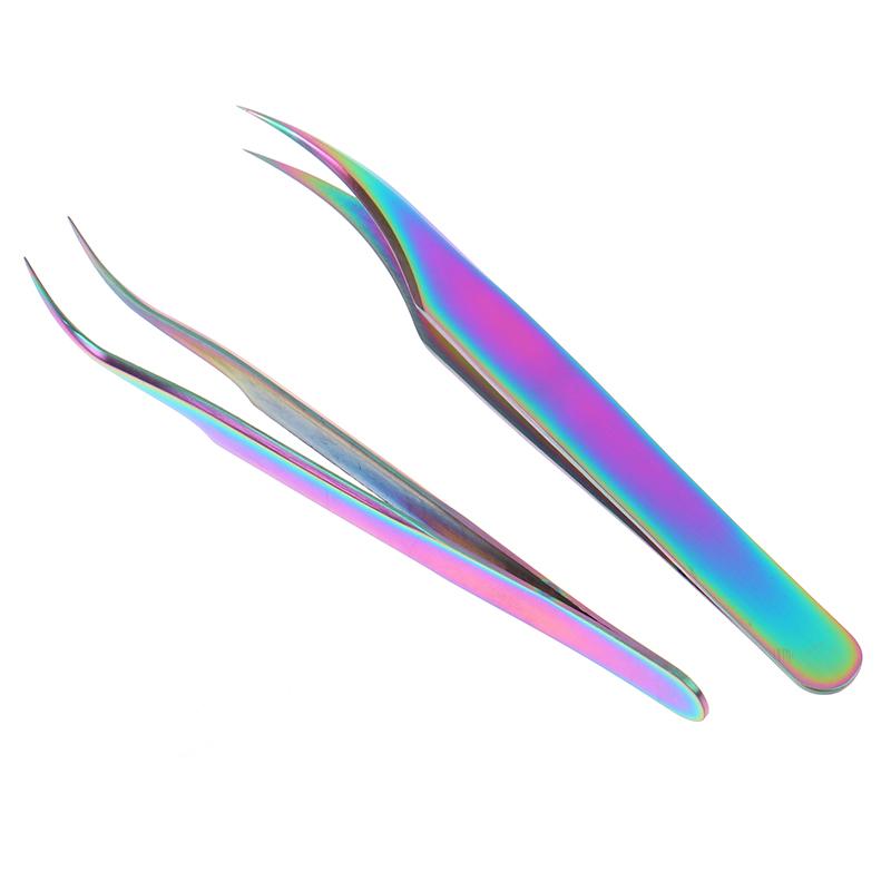 1Pc Multicolor  Stainless Steel Eyelashes Tweezers Curved Straight For Eyelash Tongs False Clip Professional For Lashes Extension Tools