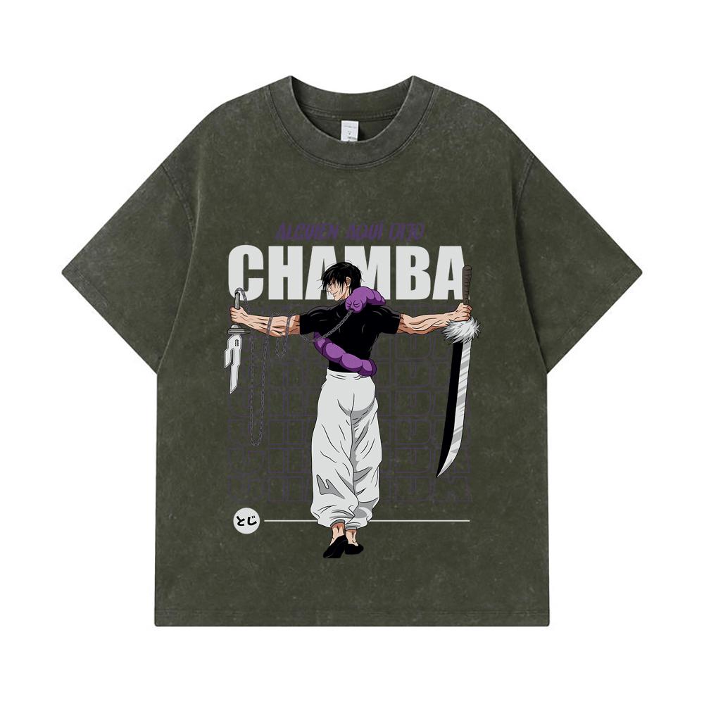 

275 GSM Washed T-shirts 100% Cotton Jujutsu Kaisen V48 Toji Print Unisex Heavy Cotton T Shirt S армия зеленый