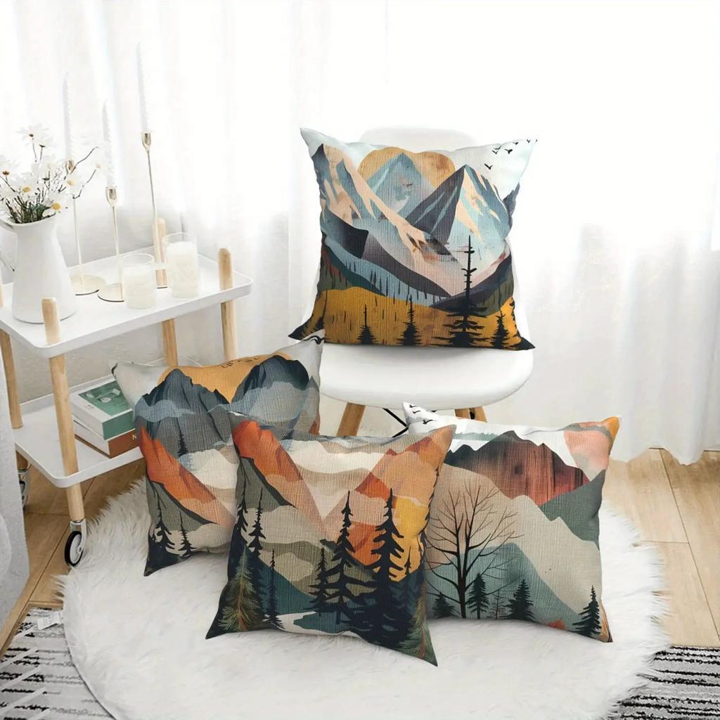 Mountain Forest Sunset Design Digital Printing Pillow Cover Short Plush Suitable Living Rooms Bedrooms Sofas Throw Cushion Cover
