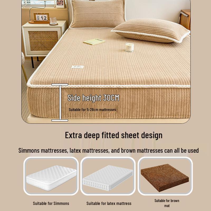 Class A Jacquard Milk Velvet Fitted Sheet and Mattress Protector Set