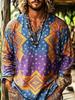 European and American Men's Bohemian Resort-style V-neck Long-sleeved Shirts. the Geometric Print Design Is Trendy and Novel.