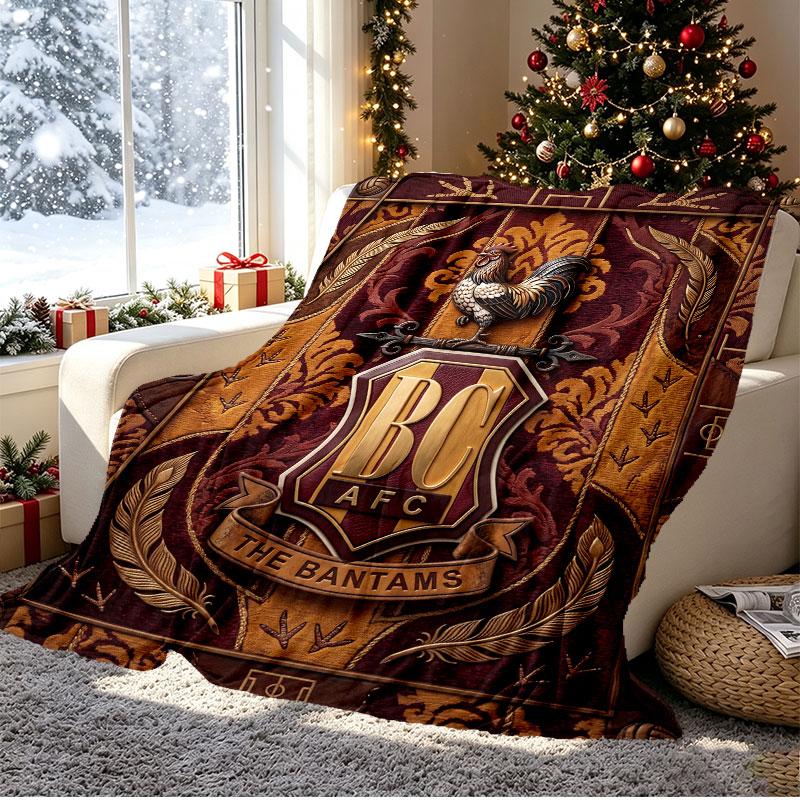 Bradford City AFC Pattern Blanket for Home Decoration, Bed, Sofa, Car Travel, Camping, Suitable for All Seasons, Birthday Christmas Gift