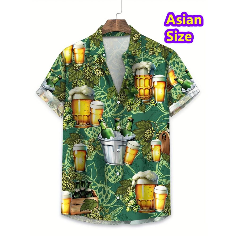 Hawaiian Shirt Man Streetwear Car Beer 3d Print Graphic Street Beach Men's Shirt Casual Short Sleeves Button-down Shirt Man Top