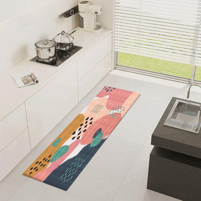 Pink Kitchen Floor Mat Set Cute Girl Room Rug Bedroom Abstract Geometry Print Bathroom Mat Non-slip Soft Laundry Mats