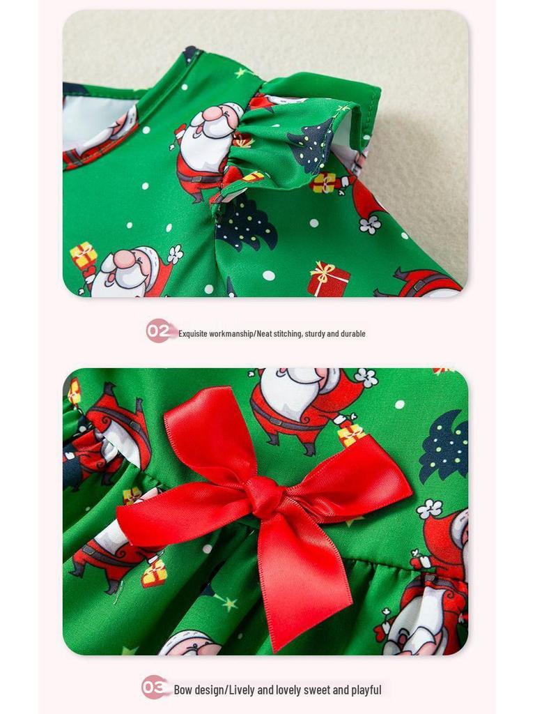 Tuta-vestito da neonata per Natale con testa di Babbo Natale - Pezzo unico a maniche lunghe per bambina Autunno/Inverno