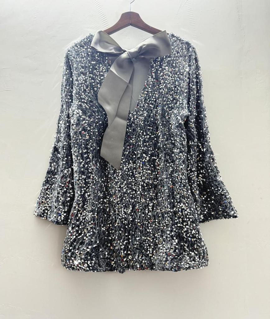 Rochie de damă cu paiete, mărime plus, largă, cu gât rotund și mâneci lungi, Toamnă/Iarnă 2023