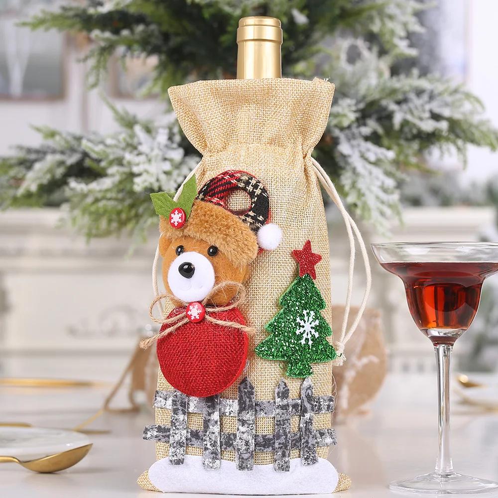 Kreatives Weihnachts-Weinflaschen-Set, goldenes Samtkleid, Weinflaschenhüllen, Ärmel, Weihnachtsmann, Schneemann, Weihnachten, Neujahr, Tischdekoration