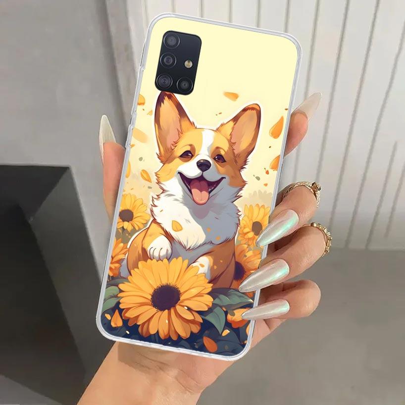

Cartoon Corgi Cute Dog Phone Case for Samsung Galaxy A52 A32 A22 A12 A02S A50S A30S A10S Note 20 Ultra 10 Plus S10 A31 A20 A71 A Samsung A12 5G