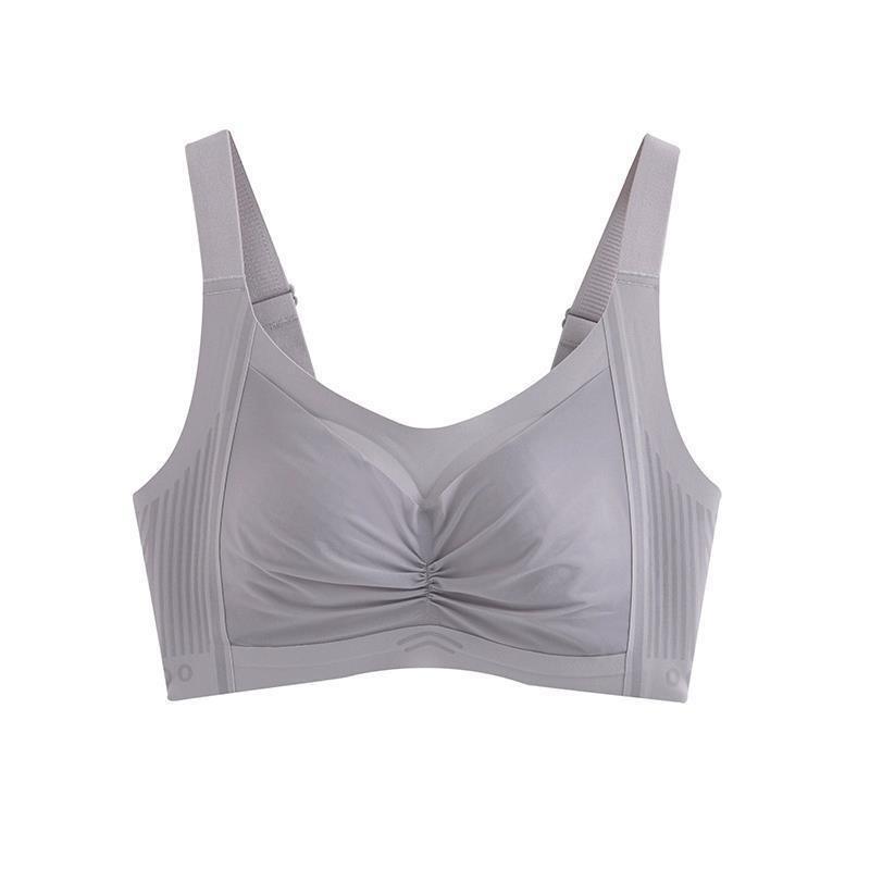 Grey Seamless Wireless Bra with Gathered Front and Adjustable Wide Straps