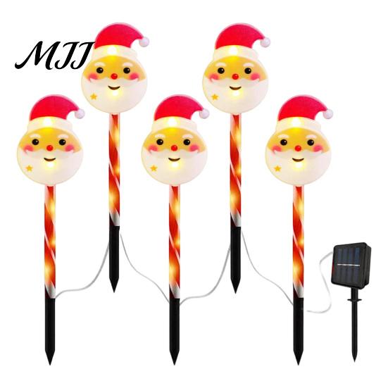 Solar Powered Christmas Path Stakes 5Pcs Yard Stake Light, Waterproof LED Garden Lamp with Outdoor Holiday Decorative Snowman Santa Claus Design,