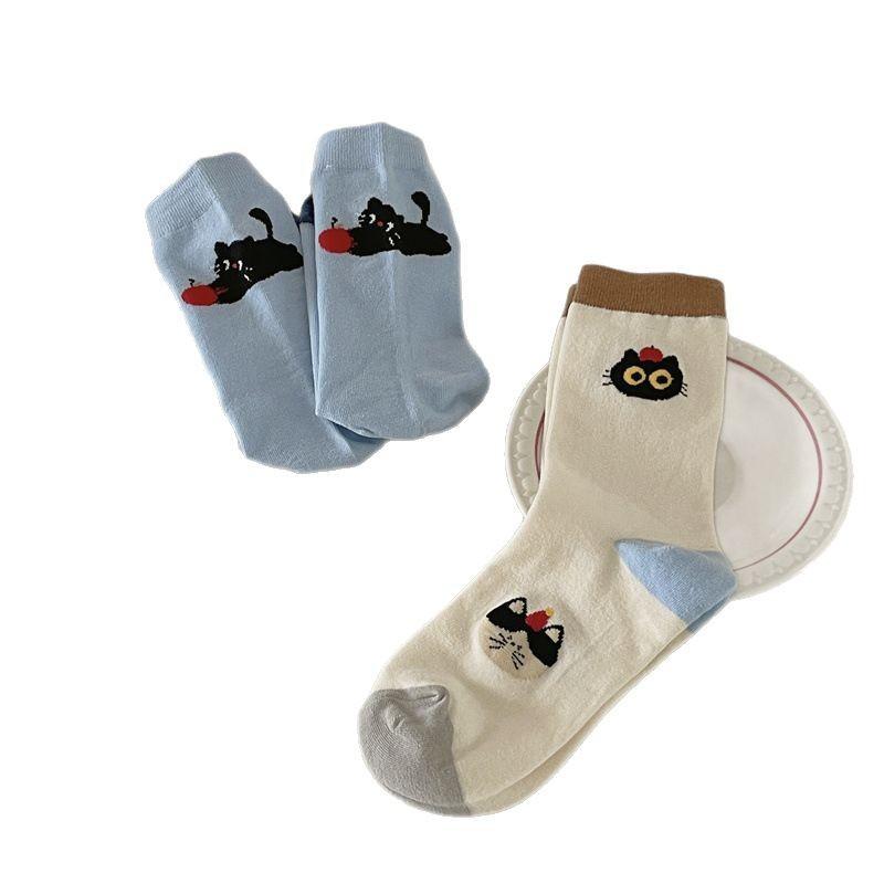 Socks Female Black Cat Female Socks Cute Cartoon Spring And Autumn Tube Socks Female Niche Girl Pile Socks