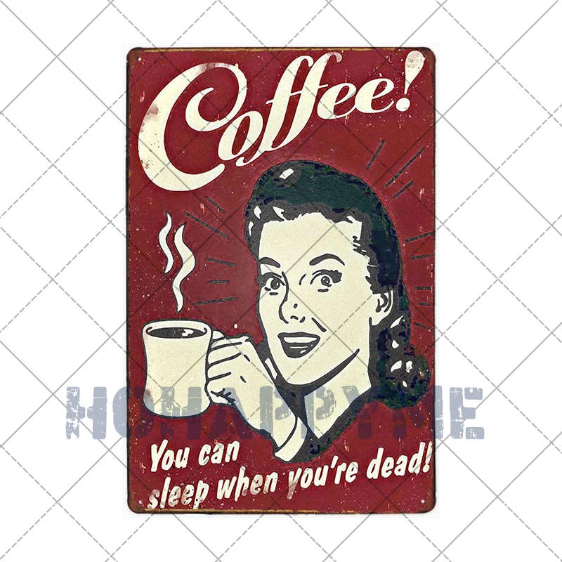Letrero de Café Retro Decoración de Café Bar Placa Vintage Tienda de Bebidas Decorativo Pared Pub Club Póster 20x30cm