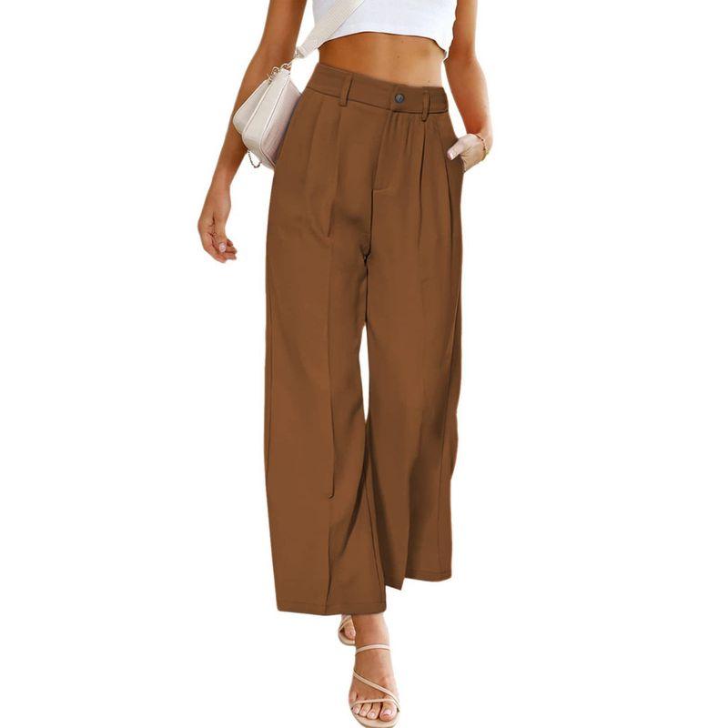 

Solid Color Loose Side Pocket Bucket Pants Solid Loose Buckle Pants Women Dark brown S