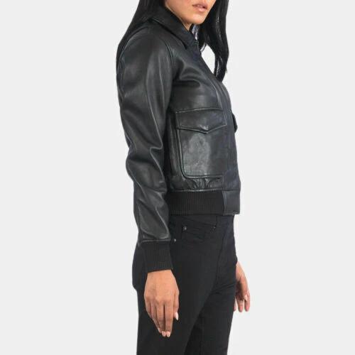 Stylish Women's Handmade Real Lambskin Bomber Leather Jacket Black Handmade Biker Casual