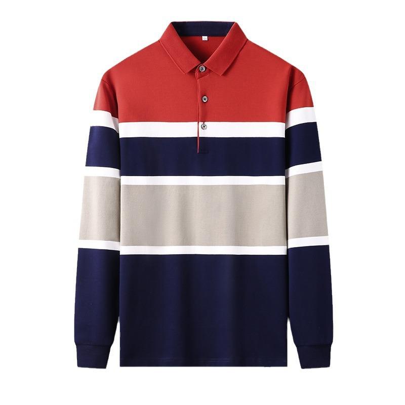 Long Sleeve Men's T-shirt Spring and Autumn New Middle-aged and Young Lapel Slim Cotton Base Shirt Men's Polo Shirt