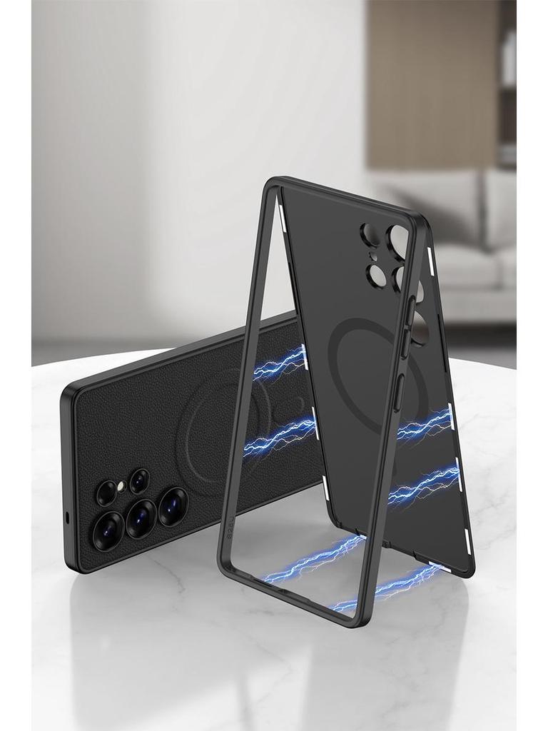 S25ULTRA Phone Case: Cross-Border Leather, Magnetic, Wireless Charging, 2-in-1 Protection