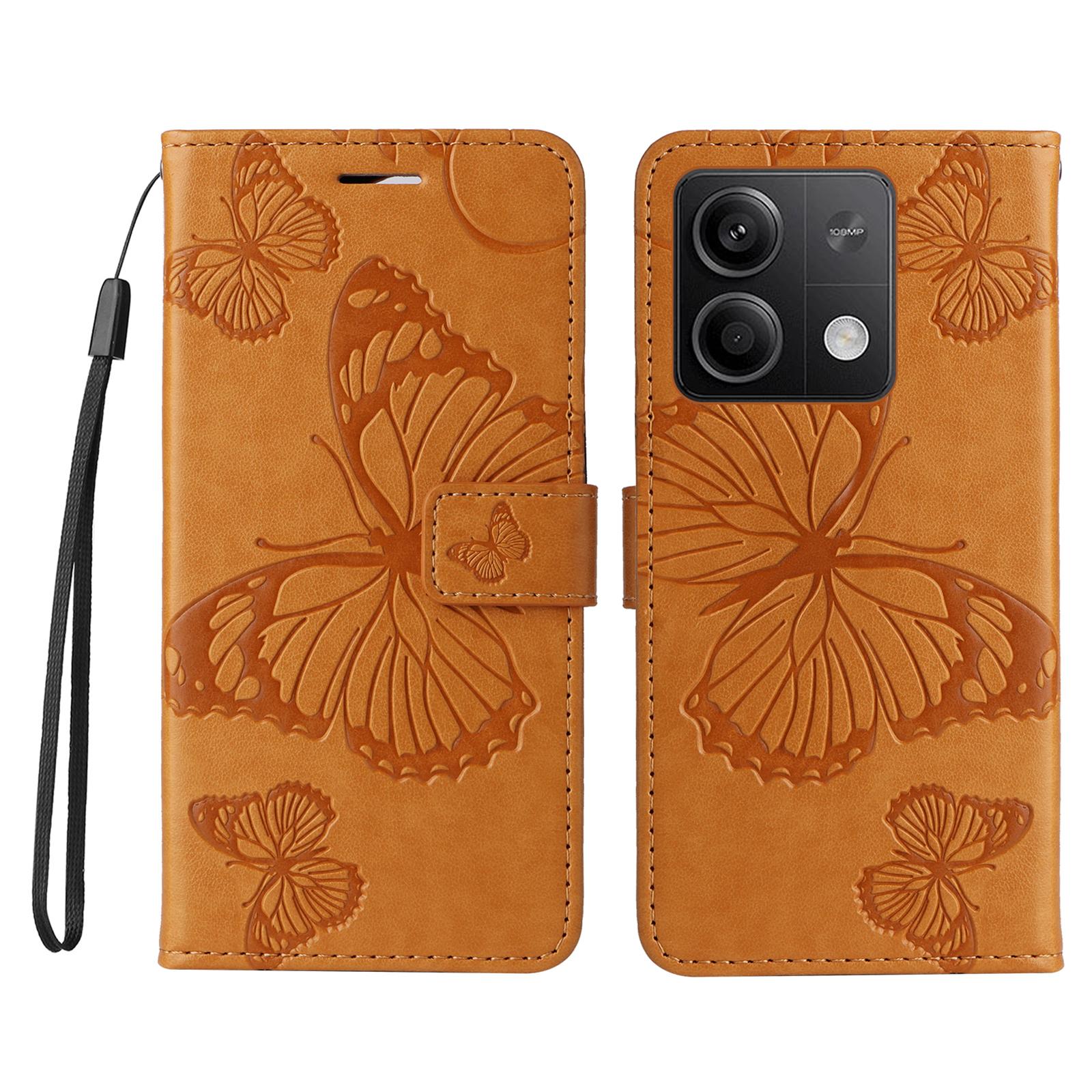 

Для Xiaomi Redmi Note 13 5G/Note 13 5G (Китай) Чохол-гаманець Шкіряний чохол для телефону з квітковим та метеликовим тисненням, підставка Yellow