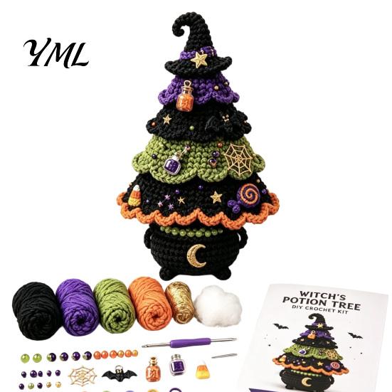 DIY Yarn Craft for Halloween Fun Tree Crochet Pack, Kit with Hooks And Step Project by Guide, Creative Handmade Knitting Supplies Festive Home Desktop