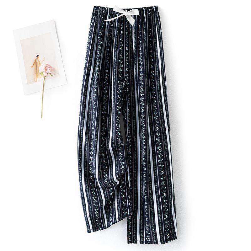 Pantaloni de pijama din bumbac mătase pentru femei, secțiune subțire de vară, anti-țânțari, pantaloni cu picior lat, culoare uni, pentru exterior, casă, petrecere a timpului liber, imprimeu, pantaloni de plajă până la genunchi