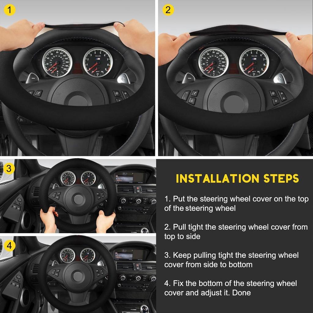 Suede Steering Wheel Cover With Upgraded Silicone Inner Ring, Anti Heat, Breathable, Anti-Slip, Leather Universal 14.5 To 15 Inch Steering Wheel