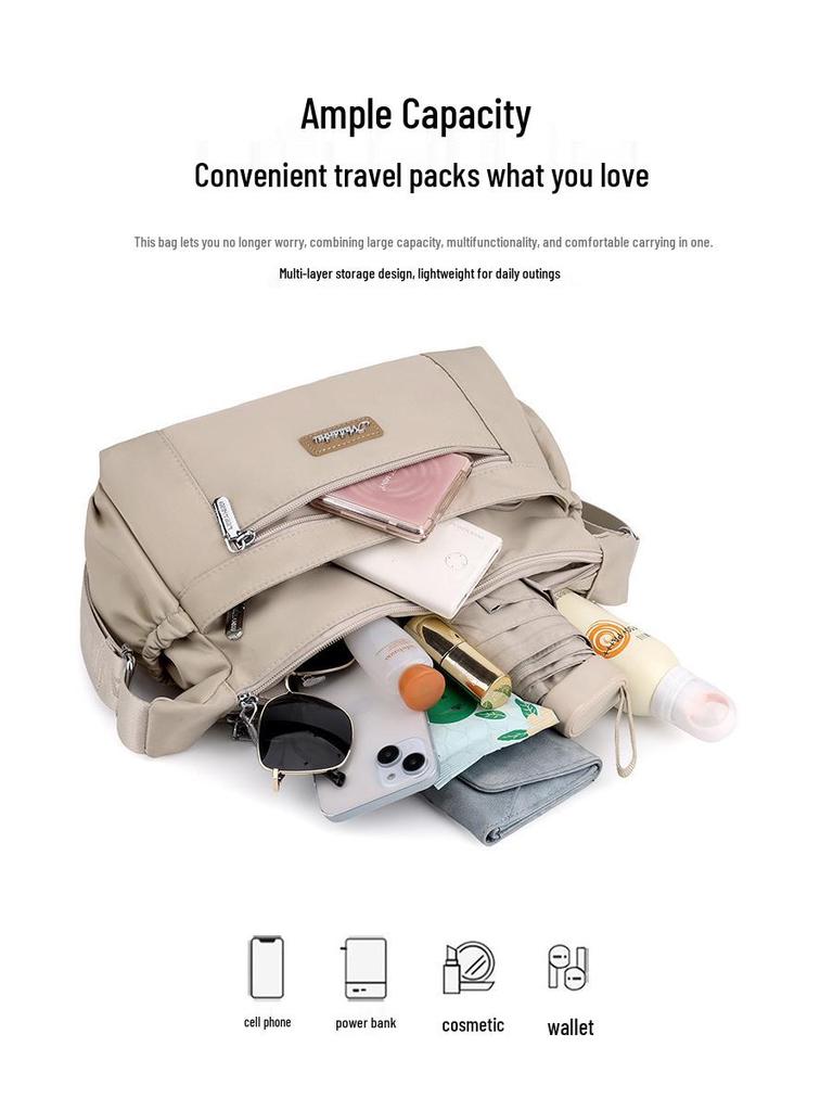 Water-Repellent Nylon Crossbody Bag for Middle-Aged Women, Large-Capacity, Multi-Layer, Versatile Casual Shoulder Bag.