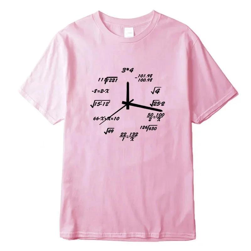 Men's T-shirt 100% Cotton Casual Funny Math Clock Print Summer Loose O-neck T Shirt for Men Short Sleeve T-shirt Male Tops