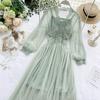 Spring Autumn  New Long Dresses Chic Sweet Temperament Women's  Net Yarn Dress