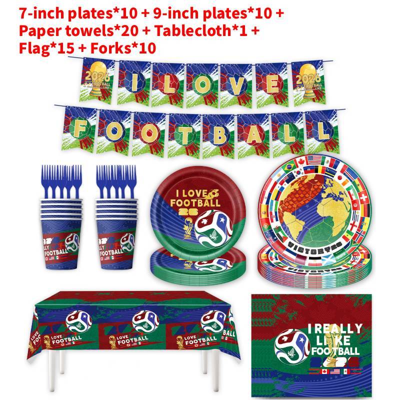 Soccer Global Football Cup Celebration Decor Pack With Flags And Table Cover For Events