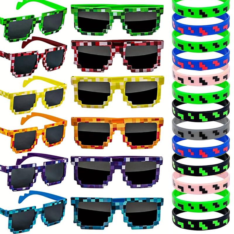 1-12Pcs Pixel Sunglasses Retro Pixel Glasses Adult Boys and Girls Photo Props Birthday Party Supplies