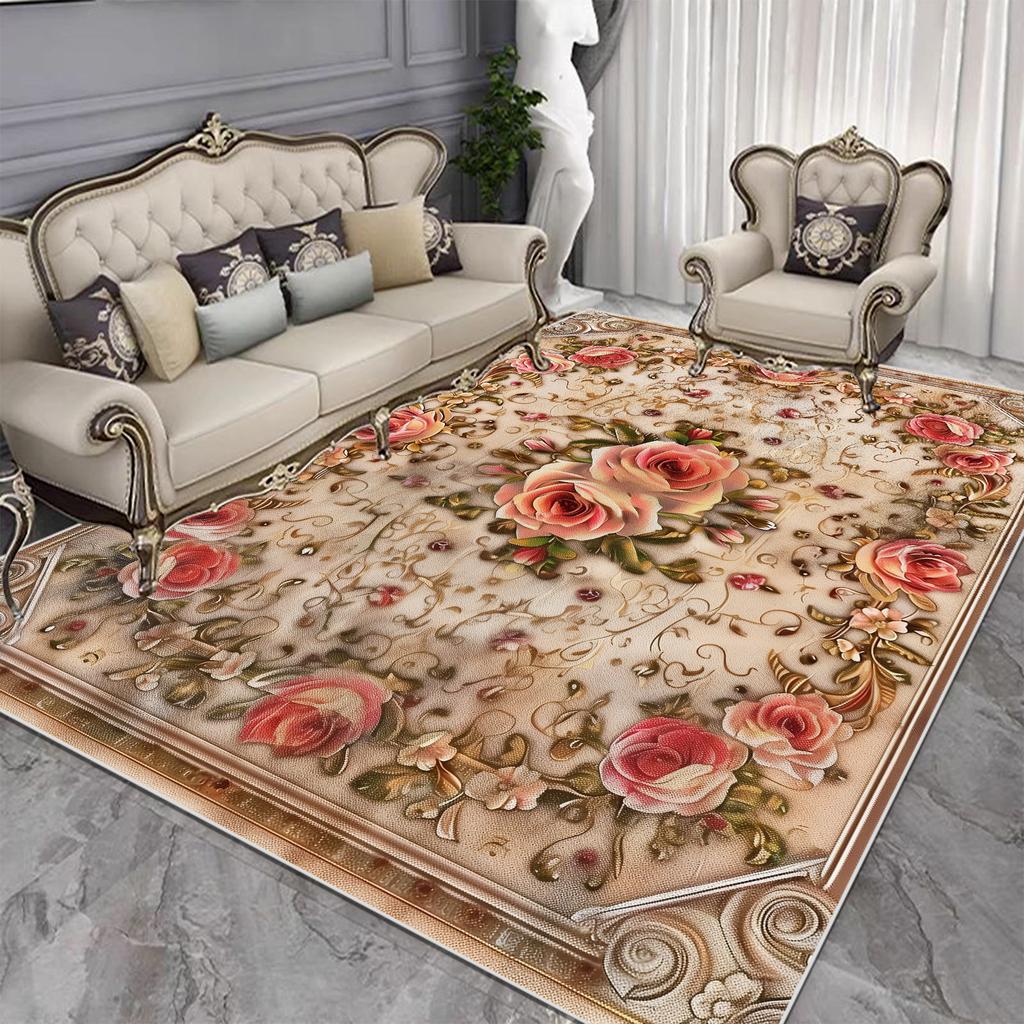European Light Luxury Carpet Living Room Large Size Flower Pattern Home Bedroom Decor Rugs Washable Lounge Non-slip Floor Mats