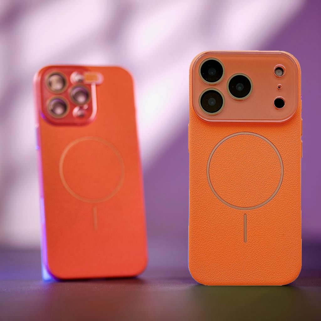 Litchi Texture Bumper For Magsafe Phone Case For iPhone 17 Air 16 15 14 13 12 Pro Max Glass Lens Leather Magnetic PC Hard Cover