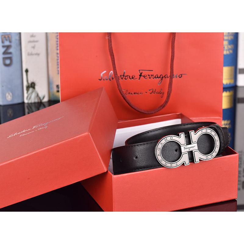Salvatore Ferragamo 3.3cm Cowskin Men's Belt Luxury Brand Designer Belt Suit Jeans Formal Brand