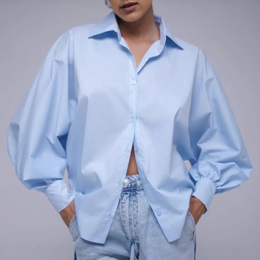 Blusa da Donna Vintage Elegante con Maniche a Bolle e Scollo a V Top Casual per il Lavoro
