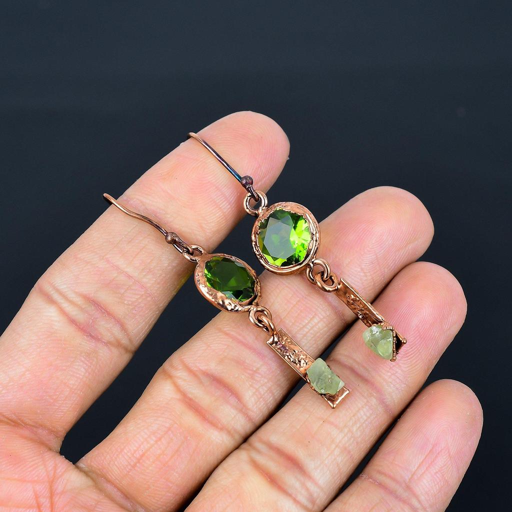 Peridot Earrings Gemstone Jewelry, Copper Electroformed Earrings, Handmade Jewelry Birthstone Earrings, Gift For Him