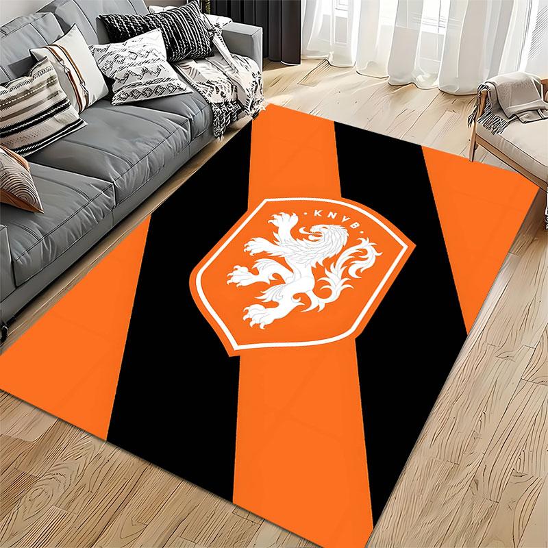 Orange Lion Crest Carpet Design suitable as a non-slip mat for the living room or bedroom sofa