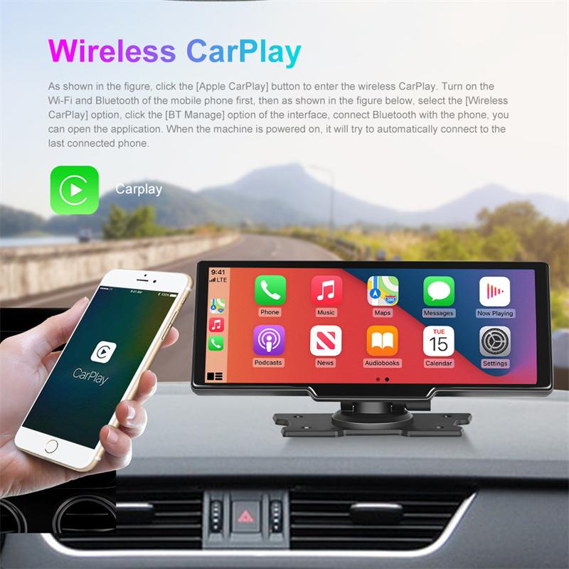 Car Mirror Video Recording Carplay & Android Auto Wireless Connection Gps Navigation Dashboard Dvr Ai Voice