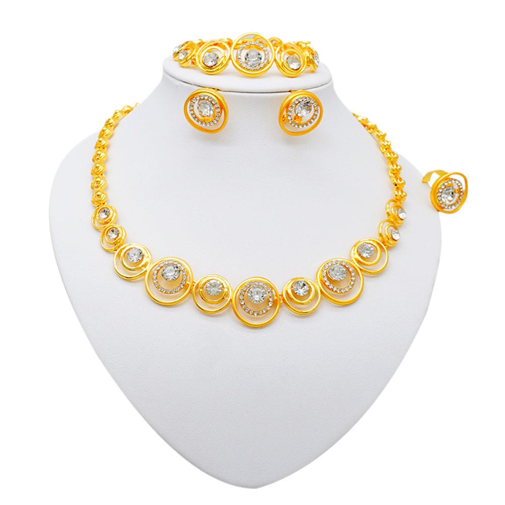 Dubai Vintage Style Crystal Necklace For Women Charm Earrings Bracelets Rings For Women Banquet Wedding Jewelry Party Gift