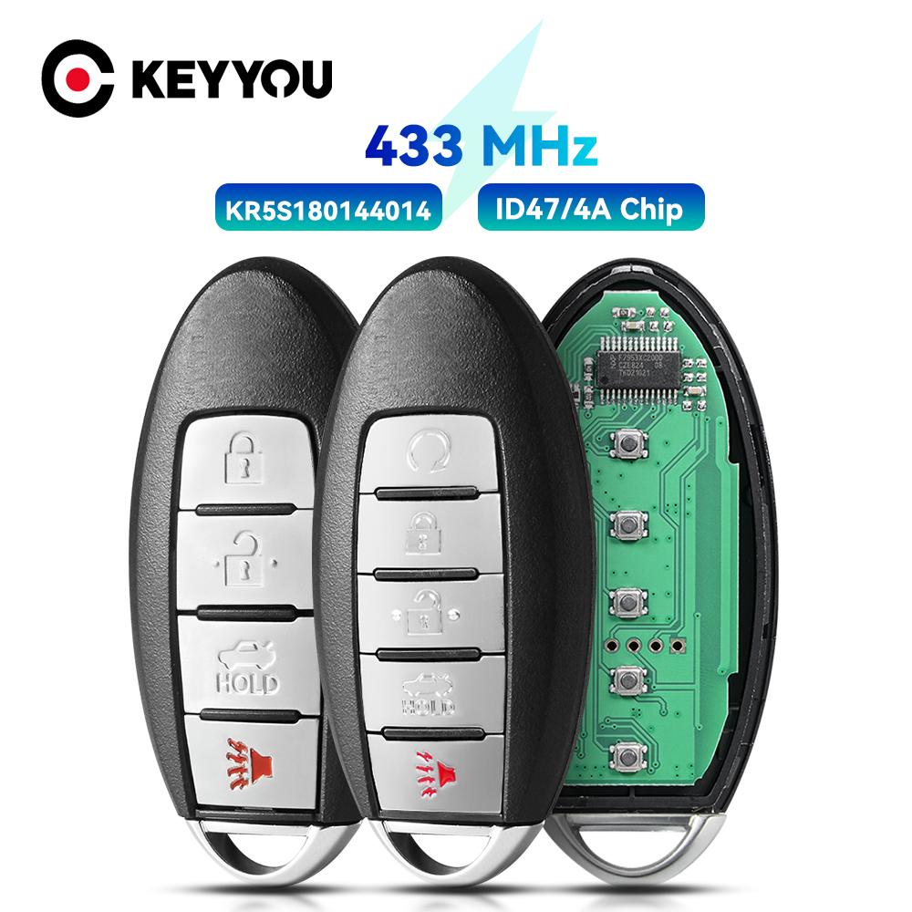 KEYYOU 4/5 Buttons Smart Remote Car Key 433Mhz 4A/ID47 Chip For Nissan Altima Maxima 2013 2014 2015 2016 2017 2018 KR5S180144014
