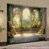 2D Dreamy Garden Backdrop Sunlit Stone Arches Portrait Studio Background