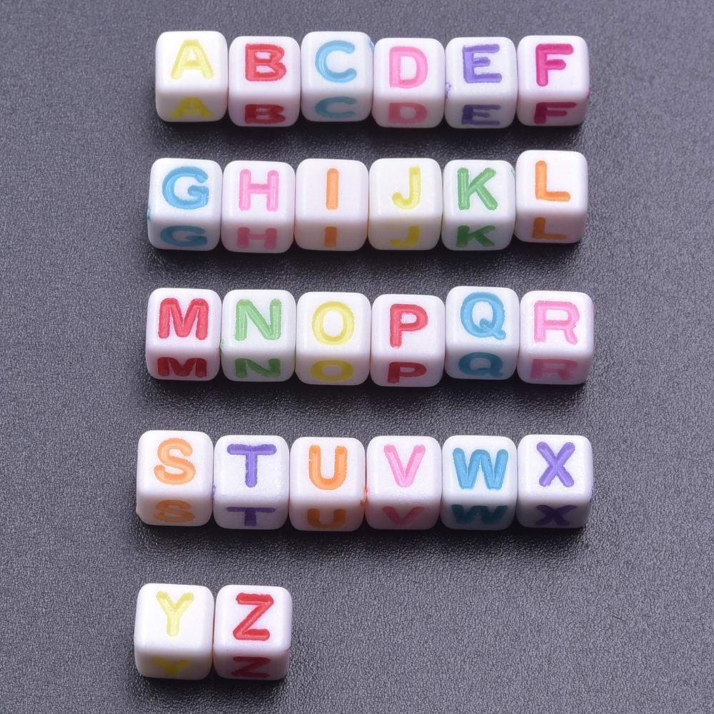 Mixed Acrylic Color 26 Initial Letters Big Hole Beads For Jewelry Making Supplies White Block Spacer Bead DIY Bracelet Materials